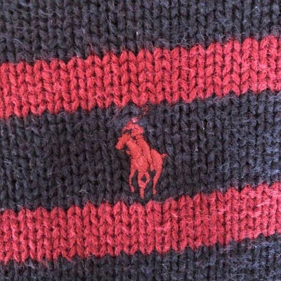 RALPH LAUREN POLO Cotton Crewneck Blue Red Stripe Sweater Boy Large - Picture 9 of 15